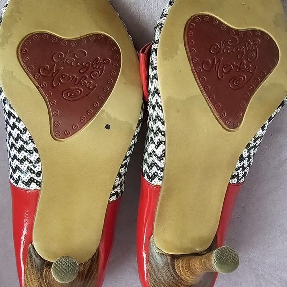 Naughty Monkey's Closet Size 6.5 Red with Black and White Checkered Heels - Picture 3 of 7